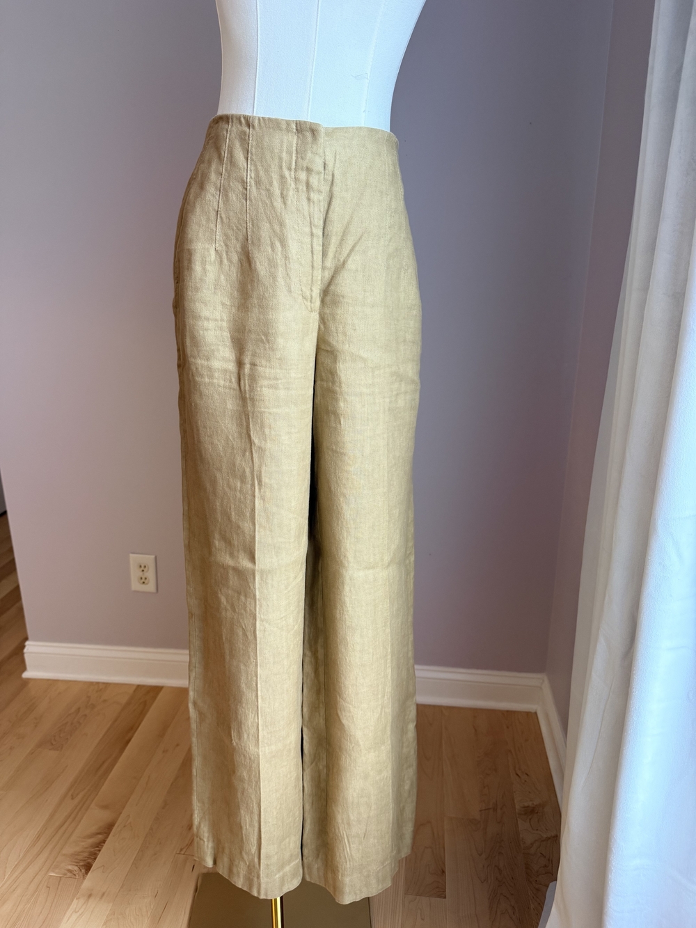 Massimo Dutti Sandstone Wide-Leg Linen Pants